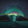 The Milky Way, a Rainbow Aurora, and Stars: A Fairytale Scene at Skógafoss Waterfall 🌌🌈✨