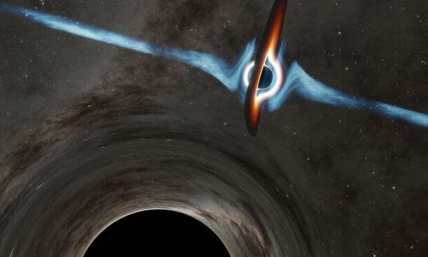 A system of black holes with different masses found at the center of a distant galaxy